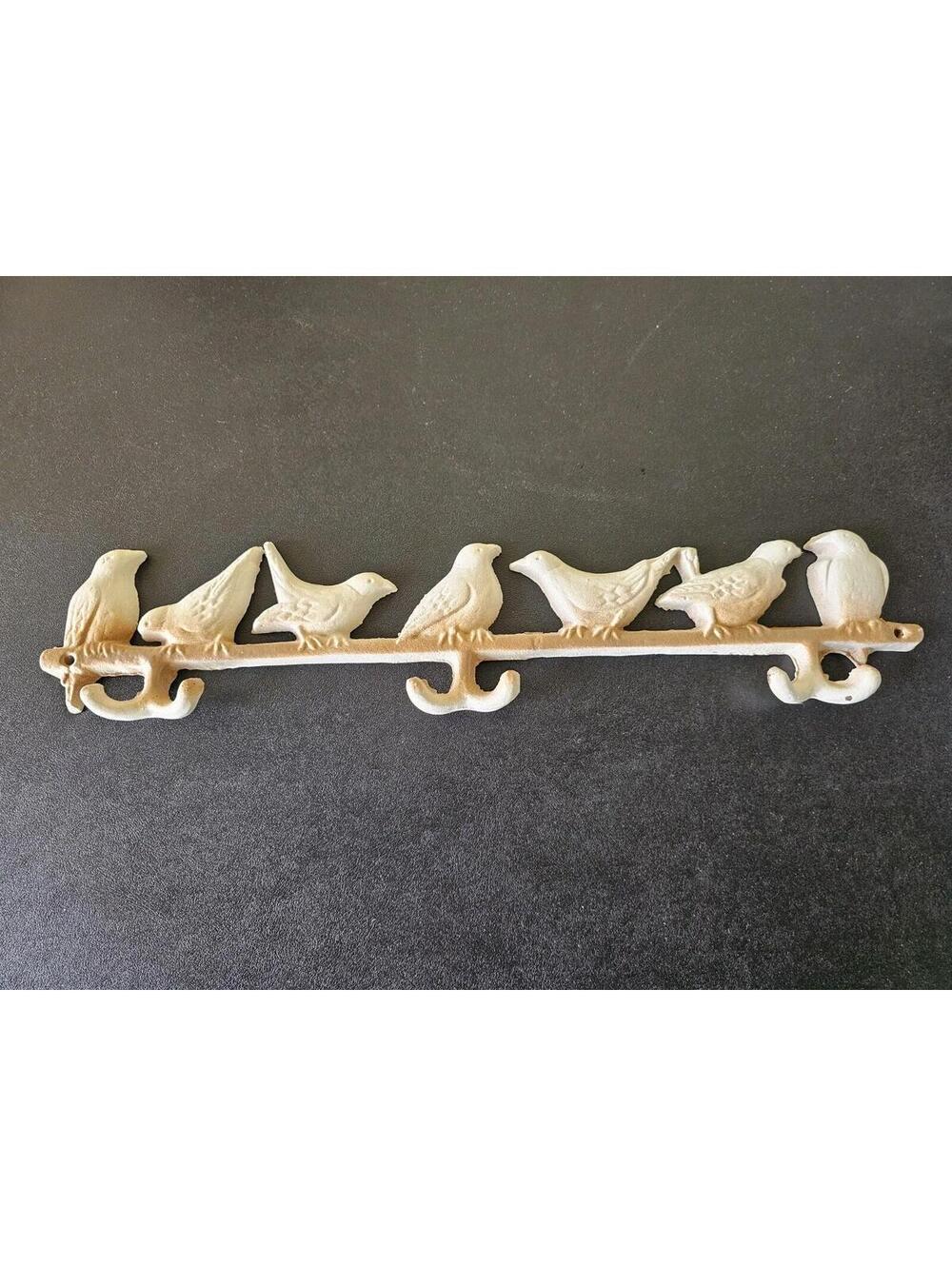Cast Iron Distressed Wall Hanging Metal Bar Hook Rack Clothes Coat Hanger Birds